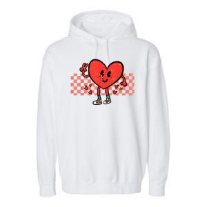 Valentines Day Heart Peace Hand Retro Groovy Garment-Dyed Fleece Hoodie