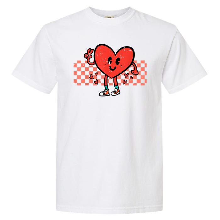 Valentines Day Heart Peace Hand Retro Groovy Garment-Dyed Heavyweight T-Shirt