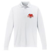 Valentines Day Heart Peace Hand Retro Groovy Performance Long Sleeve Polo