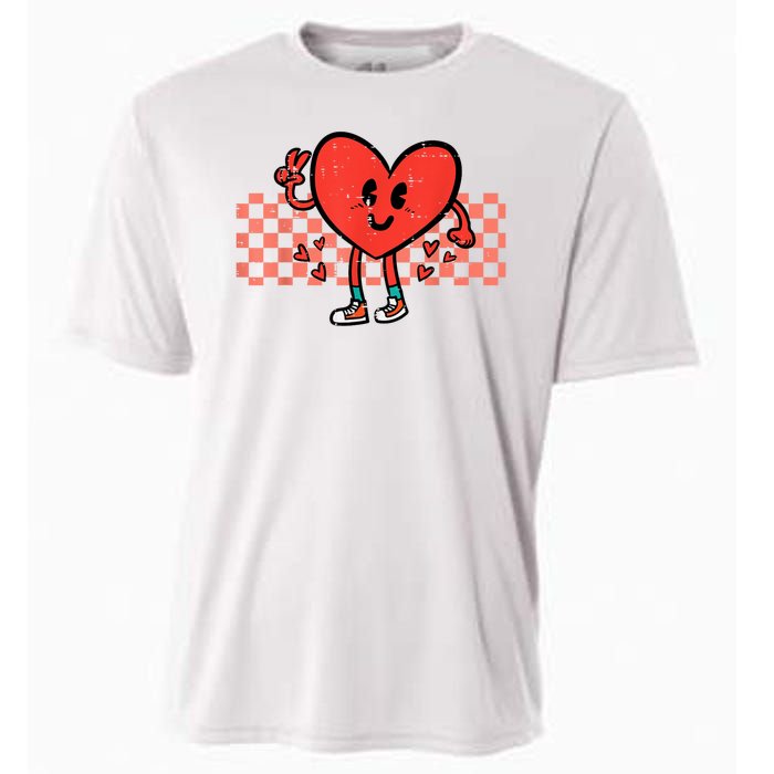 Valentines Day Heart Peace Hand Retro Groovy Cooling Performance Crew T-Shirt