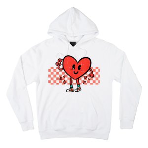 Valentines Day Heart Peace Hand Retro Groovy Hoodie