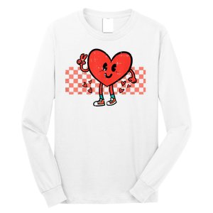 Valentines Day Heart Peace Hand Retro Groovy Long Sleeve Shirt