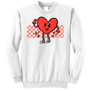 Valentines Day Heart Peace Hand Retro Groovy Sweatshirt