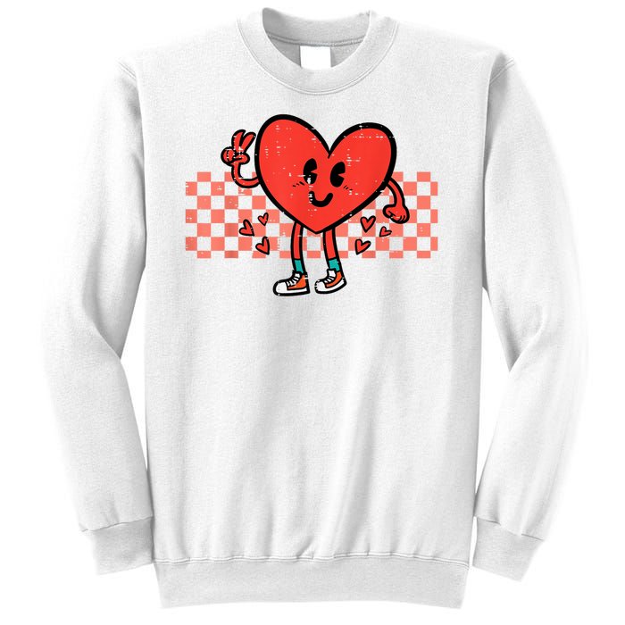 Valentines Day Heart Peace Hand Retro Groovy Sweatshirt