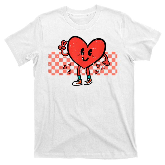 Valentines Day Heart Peace Hand Retro Groovy T-Shirt