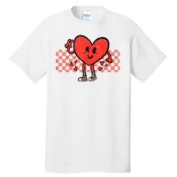 Valentines Day Heart Peace Hand Retro Groovy Tall T-Shirt