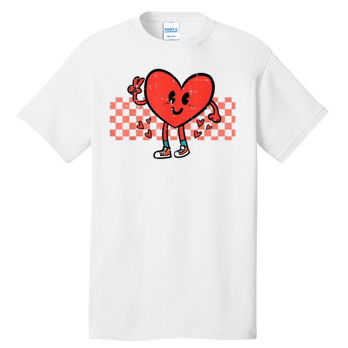 Valentines Day Heart Peace Hand Retro Groovy Tall T-Shirt