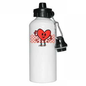 Valentines Day Heart Peace Hand Retro Groovy Aluminum Water Bottle