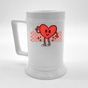 Valentines Day Heart Peace Hand Retro Groovy Beer Stein