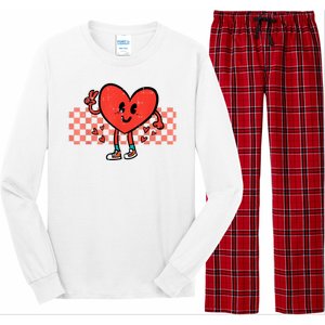 Valentines Day Heart Peace Hand Retro Groovy Long Sleeve Pajama Set