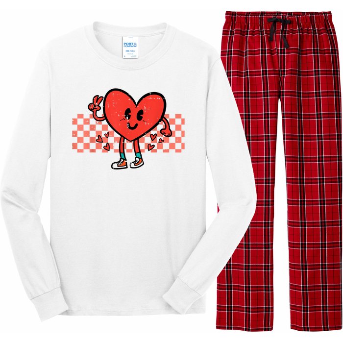 Valentines Day Heart Peace Hand Retro Groovy Long Sleeve Pajama Set