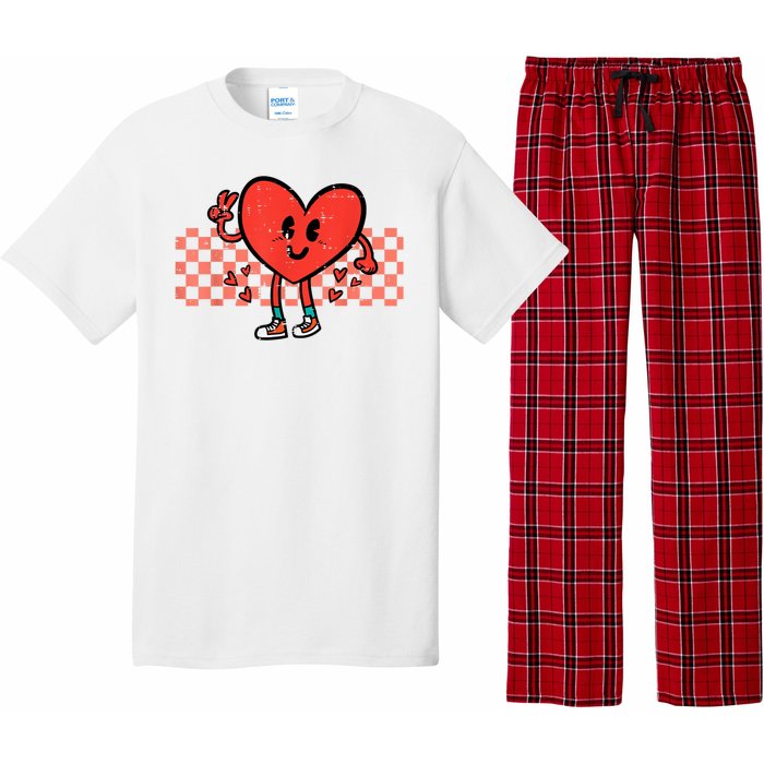 Valentines Day Heart Peace Hand Retro Groovy Pajama Set