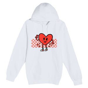 Valentines Day Heart Peace Hand Retro Groovy Premium Pullover Hoodie