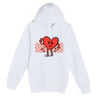 Valentines Day Heart Peace Hand Retro Groovy Premium Pullover Hoodie