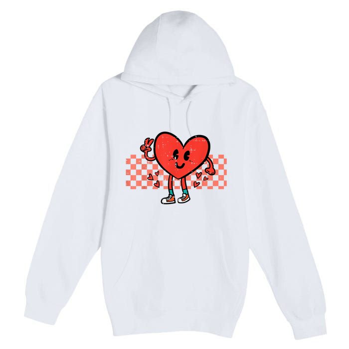 Valentines Day Heart Peace Hand Retro Groovy Premium Pullover Hoodie