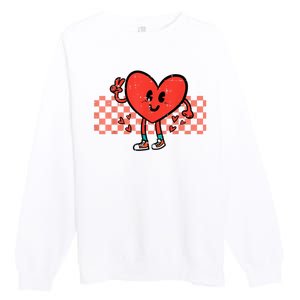 Valentines Day Heart Peace Hand Retro Groovy Premium Crewneck Sweatshirt