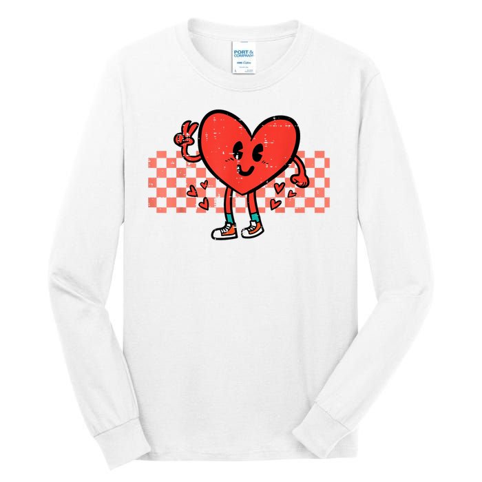 Valentines Day Heart Peace Hand Retro Groovy Tall Long Sleeve T-Shirt