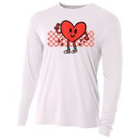 Valentines Day Heart Peace Hand Retro Groovy Cooling Performance Long Sleeve Crew