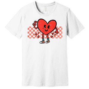 Valentines Day Heart Peace Hand Retro Groovy Premium T-Shirt