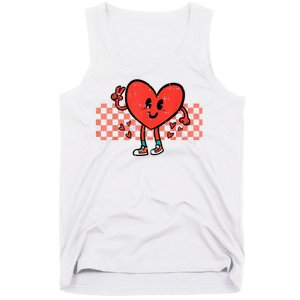 Valentines Day Heart Peace Hand Retro Groovy Tank Top