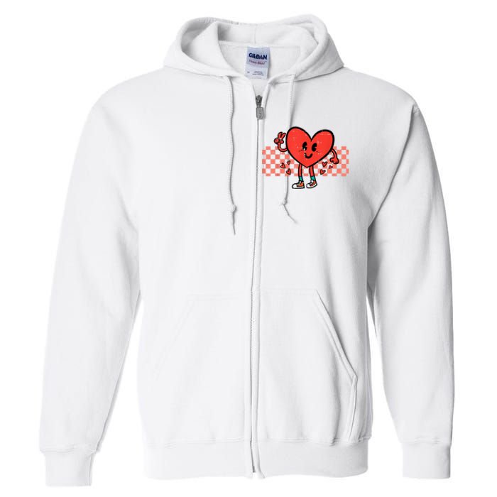 Valentines Day Heart Peace Hand Retro Groovy Full Zip Hoodie