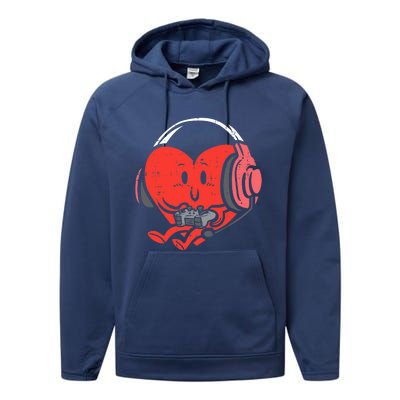 Valentines Day Heart Gamer Gaming Performance Fleece Hoodie