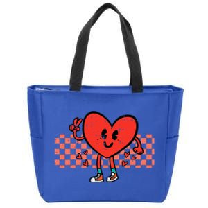 Valentines Day Heart Peace Hand Retro Groovy Zip Tote Bag