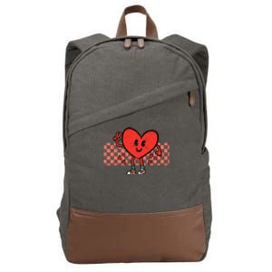 Valentines Day Heart Peace Hand Retro Groovy Cotton Canvas Backpack