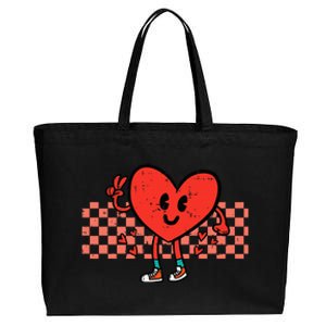 Valentines Day Heart Peace Hand Retro Groovy Cotton Canvas Jumbo Tote