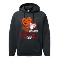 Valentines Day Happy Basketball Baseball Football Performance Fleece Hoodie