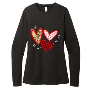 Valentines Day Hearts Love Leopard Plaid Women Heart Womens CVC Long Sleeve Shirt