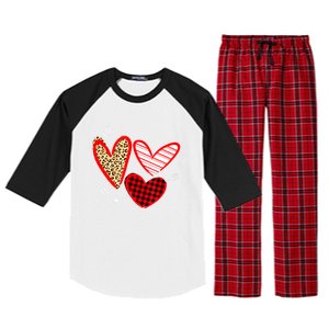 Valentines Day Hearts Love Leopard Plaid Women Heart Raglan Sleeve Pajama Set