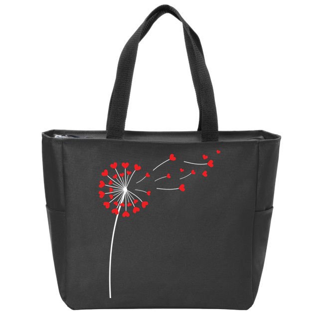 Valentines Day Heart Dandelion Cute Zip Tote Bag