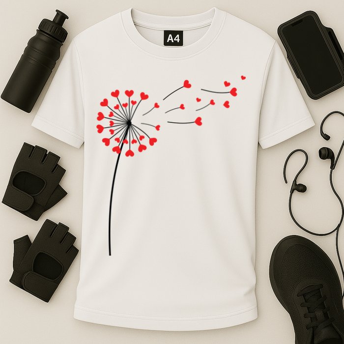 Valentines Day Heart Dandelion Cute Cooling Performance Crew T-Shirt