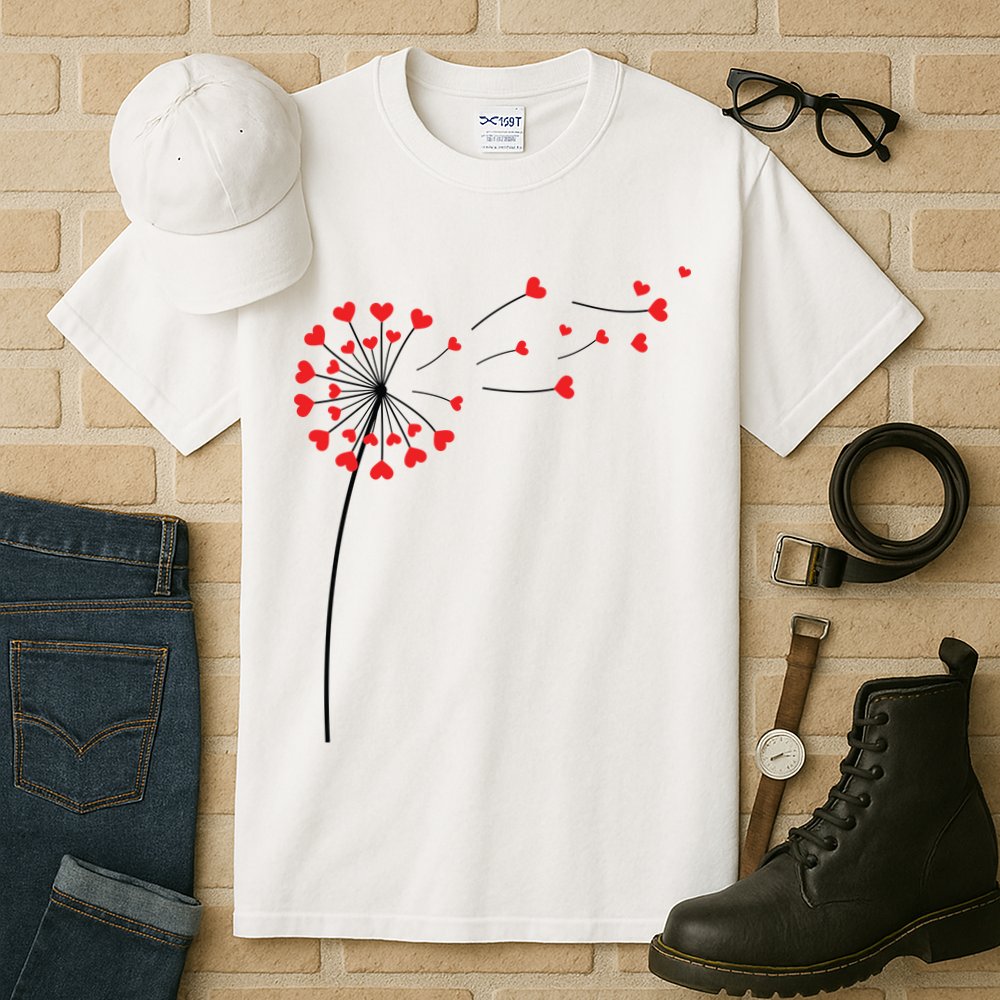 Valentines Day Heart Dandelion Cute Tall T-Shirt
