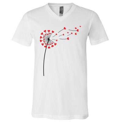 Valentines Day Heart Dandelion Cute V-Neck T-Shirt