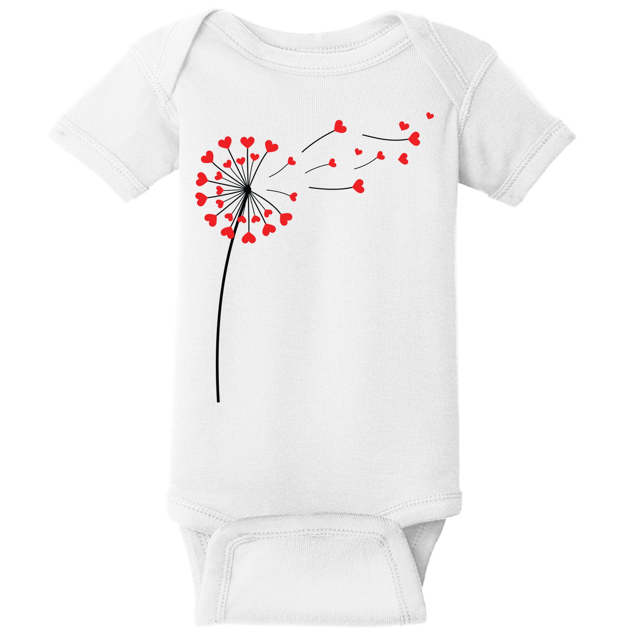 Valentines Day Heart Dandelion Cute Baby Bodysuit