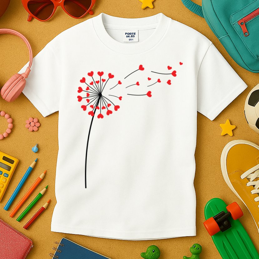 Valentines Day Heart Dandelion Cute Kids T-Shirt