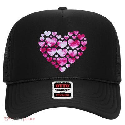 Valentines Day Heart Hearts Tie Dye Women High Crown Mesh Back Trucker Hat