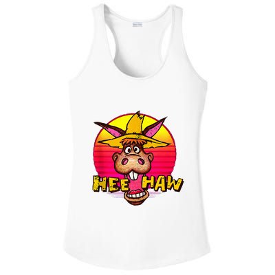 Vitage Donkey Hee Haw Farming Life Farm Animal Farmer Ladies PosiCharge Competitor Racerback Tank