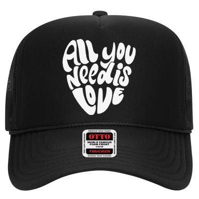 Valentines Day Heart Women Girls Love Is All You Need High Crown Mesh Back Trucker Hat