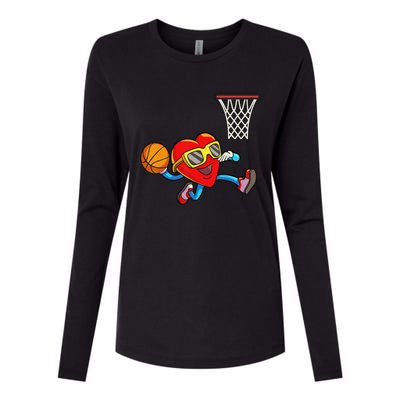 Valentines Day Heart Dunking Basketball Womens Cotton Relaxed Long Sleeve T-Shirt