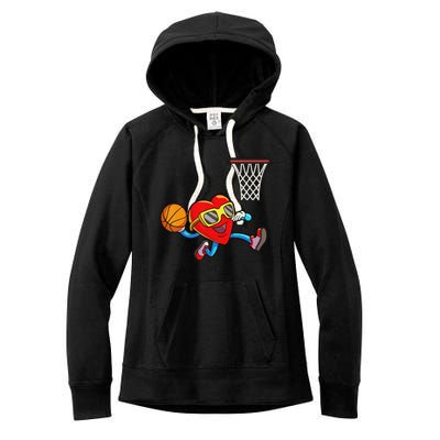 Valentines Day Heart Dunking Basketball Women's Fleece Hoodie