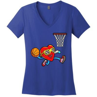 Valentines Day Heart Dunking Basketball Women's V-Neck T-Shirt