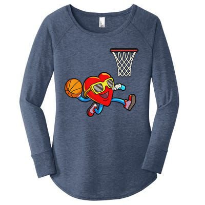 Valentines Day Heart Dunking Basketball Women's Perfect Tri Tunic Long Sleeve Shirt