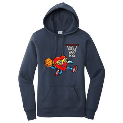 Valentines Day Heart Dunking Basketball Women's Pullover Hoodie