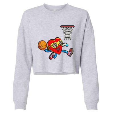 Valentines Day Heart Dunking Basketball Cropped Pullover Crew