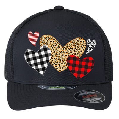 Valentines Day Hearts Love Leopard Plaid Women Love Flexfit Unipanel Trucker Cap