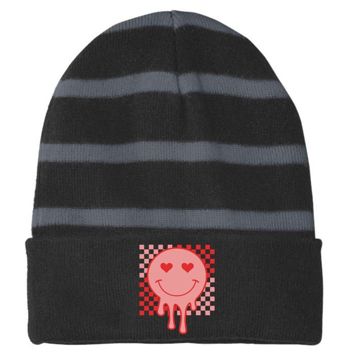 Valentines Day Hippie Heart Smile Retro Striped Beanie with Solid Band