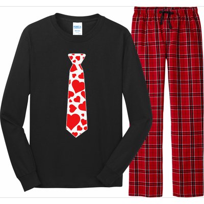 Valentine's Day Hearts Neck Tie For & Adults Long Sleeve Pajama Set